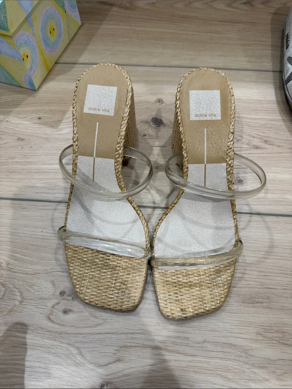 Dolce Vita Clear Strap Woven Natural Sandal